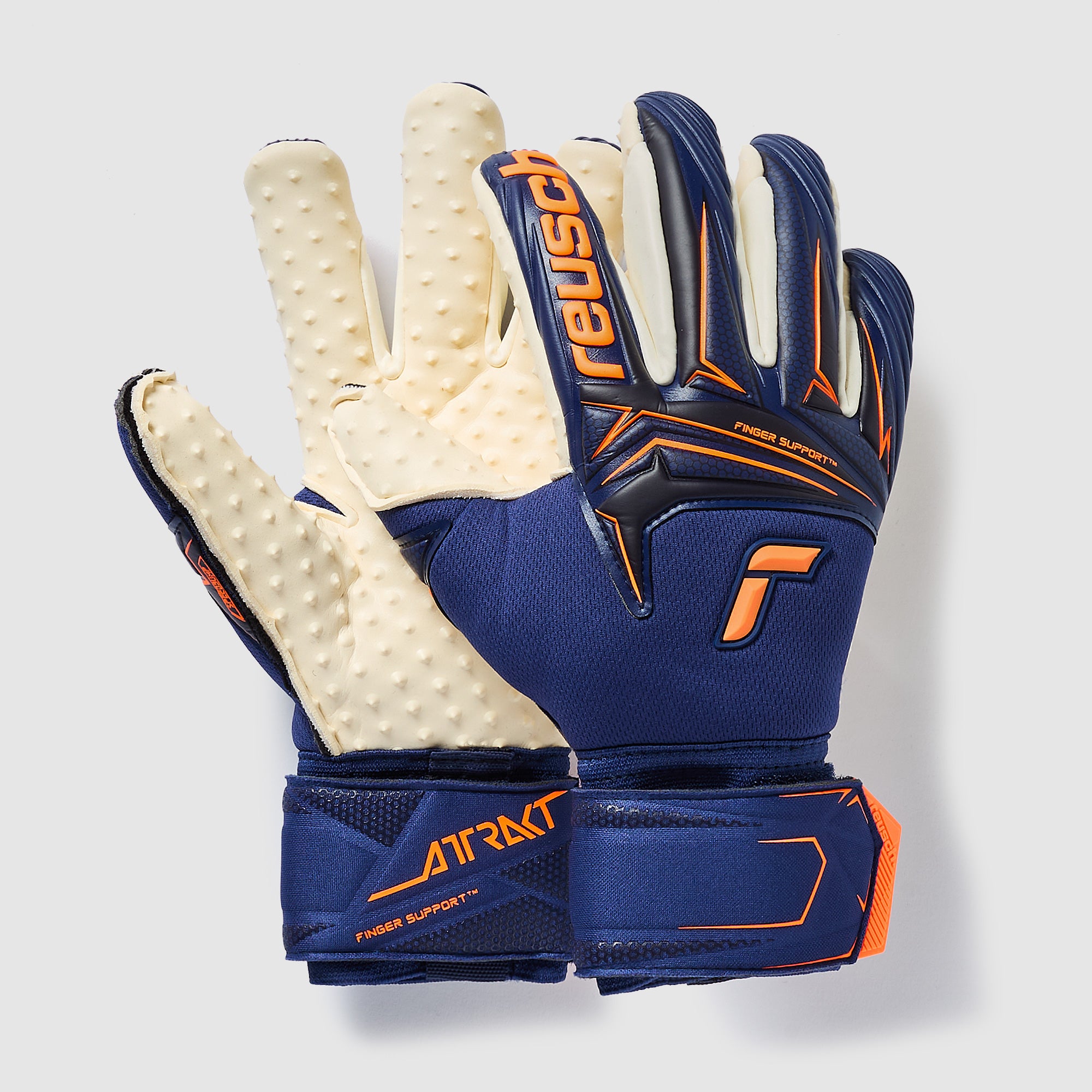 Reusch Attrakt Speedbump Finger Support Torwarthandschuhe - Premium  Blau/Shocking Orange